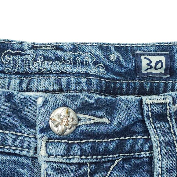 Miss Me Jeans Mid Rise Easy Boot Cut Faux Flap Size 30x29 READ Stretch Med Wash - Picture 7 of 16